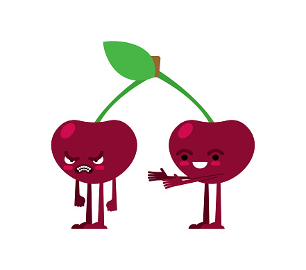 Cherry quarrels and reconciles. Two cherries are arguing. The concept of discord in relationships. Quarrel of lovers. couple reconcile