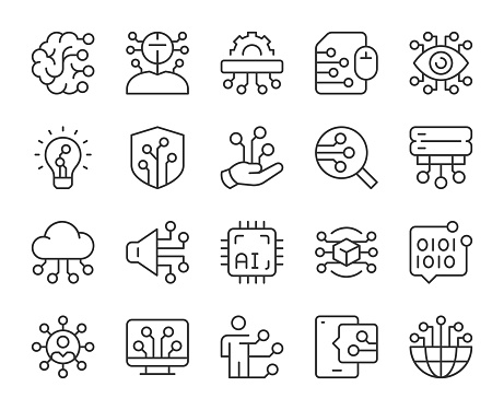 Artificial Intelligence Light Line Icons Vector EPS File.