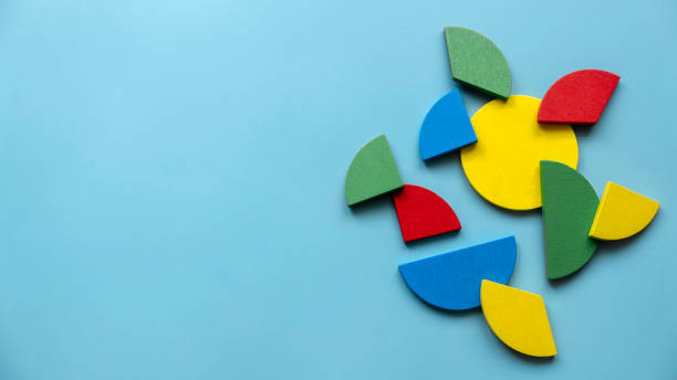 istock Colorful wooden pie chart pieces. Banner with copy space. 1475187689