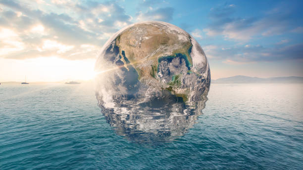 istock Planet Earth is floating over the ocean. Global warming, Travel Concept. (Elements of this image furnished by NASA) 1475189253