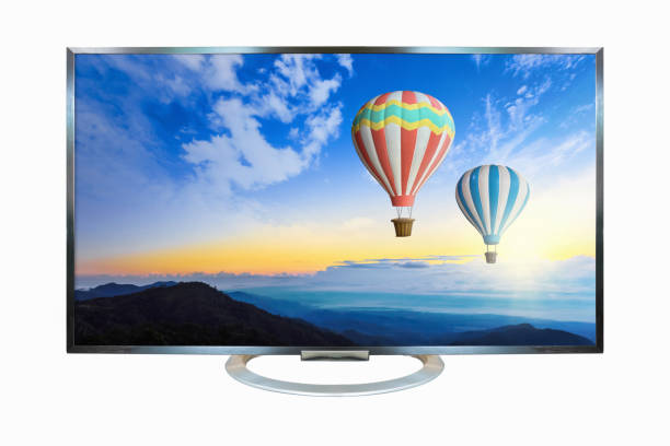 monitor tv 4k isolato su sfondo bianco. - solar flat panel foto e immagini stock