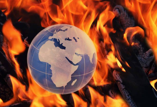 Plane Earth burning isolated on black background