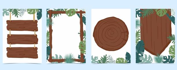 Wood frame collection of safari background set.Editable vector illustration for birthday invitation,postcard and sticker Wood frame collection of safari background set.Editable vector illustration for birthday invitation,postcard and sticker woodland park zoo stock illustrations