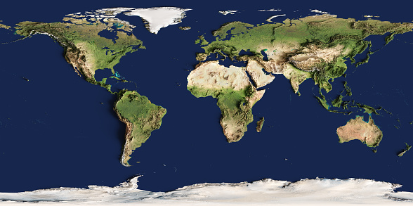 3d illustration of a highly detailed world map. Elements of this image furnished by NASA.