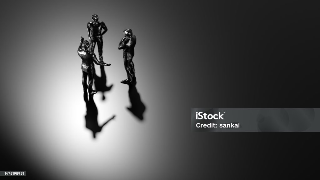 Concept of black market, conspiracy, corporate secret. Concept of black market, conspiracy, corporate secret. Silhouette of group of people discussing. Abstract Stock Photo