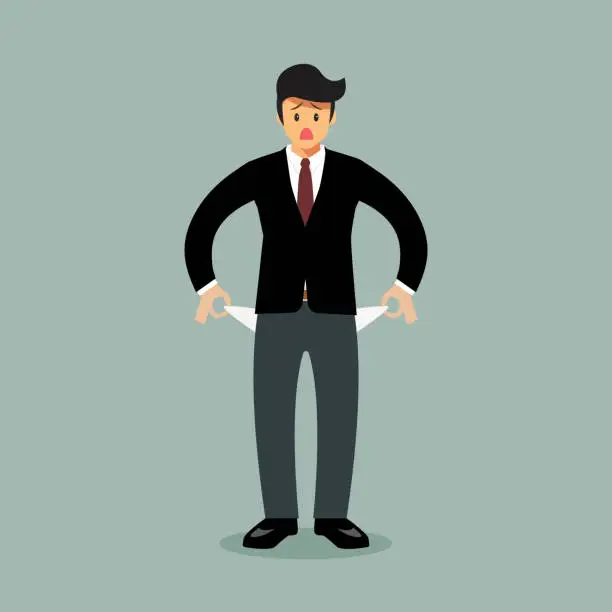 Vector illustration of Businessman has no money in his pockets