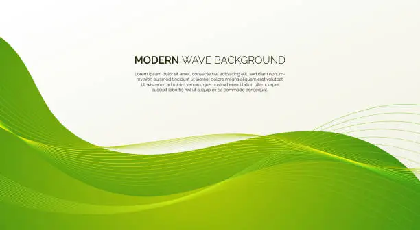 Vector illustration of White and green wavy vector abstract background illustration with curved lines and gradient