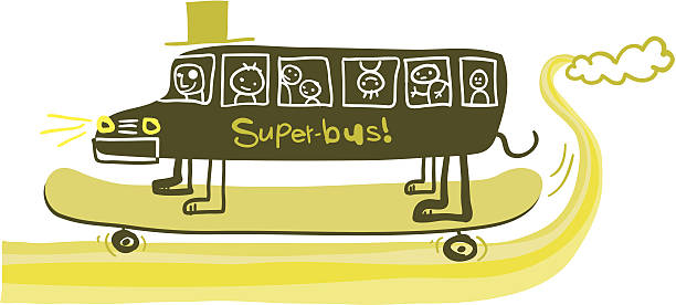 Magical tour of the SUPER-BUS from our imagination! vector art illustration