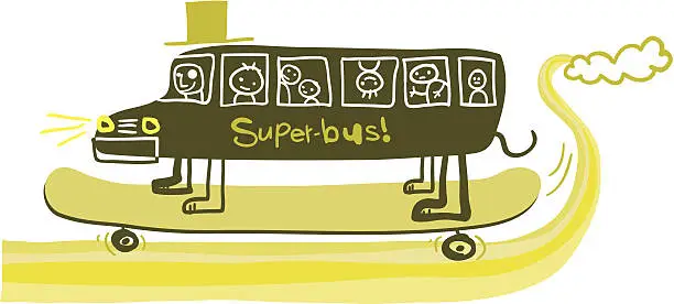 Vector illustration of Magical tour of the SUPER-BUS from our imagination!