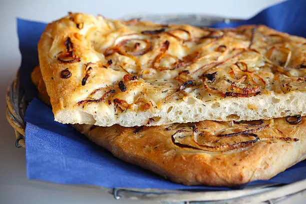 Photo of Focaccia bread with onions and thyme