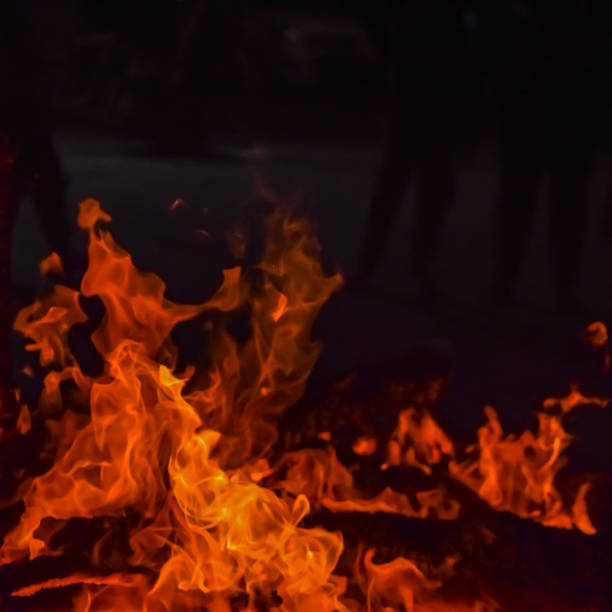 fire flames on black background, blaze fire flame texture background, beautifully, the fire is burning, fire flames with wood and cow dung bonfire - forest fire power actions nature imagens e fotografias de stock