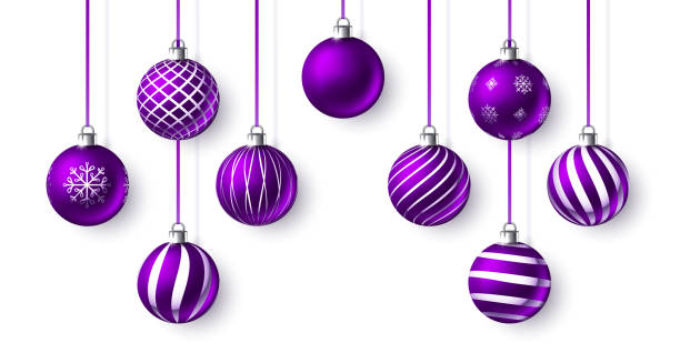 Christmas balls with ribbons isolated on white background. Baubles hanging on string. Glass toy with painted snowflake ornament. Greeting card template. Beautiful banner or poster. Vector illustration Christmas balls with ribbons isolated on white background. Baubles hanging on string. Glass toy with painted snowflake ornament. Greeting card template. Beautiful banner or poster. Vector illustration symbol snowflake icon set shiny stock illustrations