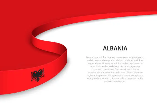 Vector illustration of Wave flag of Albania with copyspace background