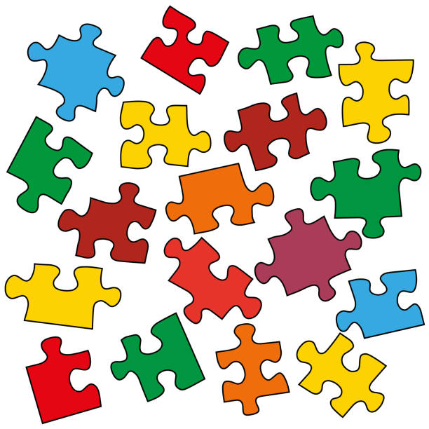 istock Colorful jigsaw puzzle pieces on white. Popular children toy vector illustration. 1475208427