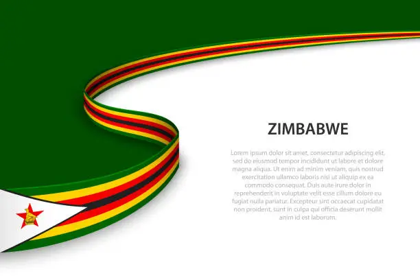 Vector illustration of Wave flag of Zimbabwe with copyspace background.