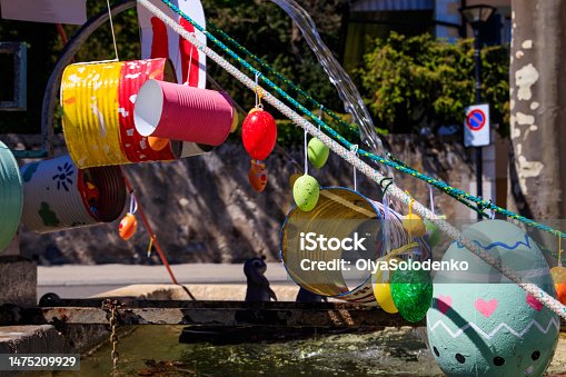 istock Festive decorations for Easter holiday on the fountain in Nyon, Switzerland 1475209929