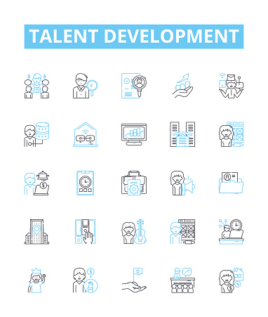 Talent development vector line icons set. Education, Training, Coaching, Mentoring, Knowledge, Skills, Potential illustration outline concept signs and symbols