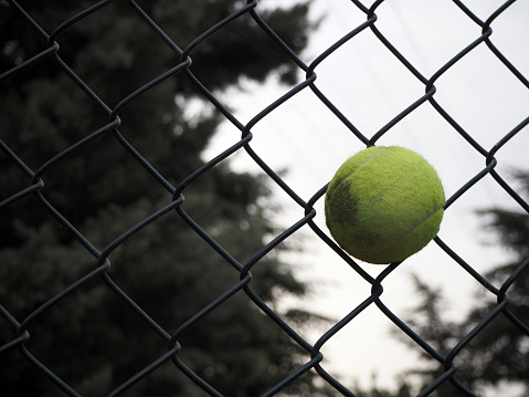 Tennis ball stuck in wire mesh