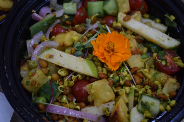 Fruit, vegetable and lentil  salad stock photo