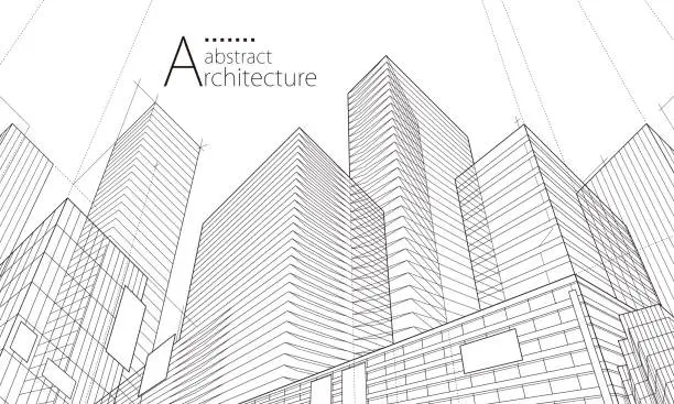 Vector illustration of Abstract Architectural Modern Urban Line Drawing.