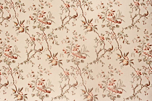 Close up of antique paper texture with Art Nouveau pattern border edge full frame.