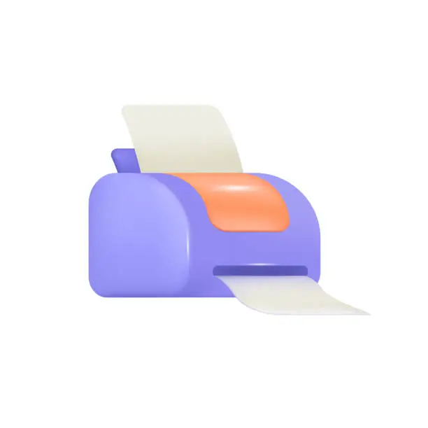 Vector illustration of Blue printer with sheets of paper 3D illustration