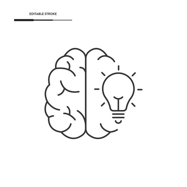 векторный дизайн иконки мозга и лампы. - brain healthcare and medicine contemplation power stock illustrations