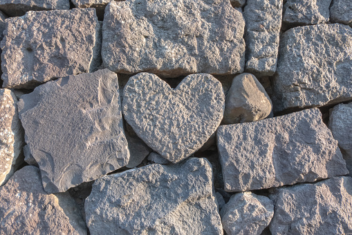 Stone heart in the wall near megane bashi, stone bridge