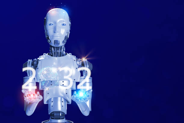 istock AI artifical intelligence with world element sign and year 2032 starting robotic worker isolate on blue , copy space 1475220091