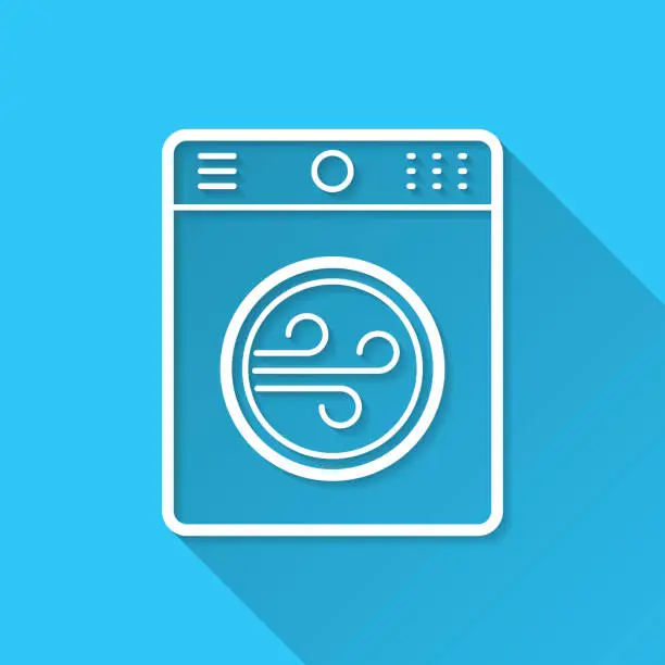 Vector illustration of Tumble dryer. Icon on blue background - Flat Design with Long Shadow