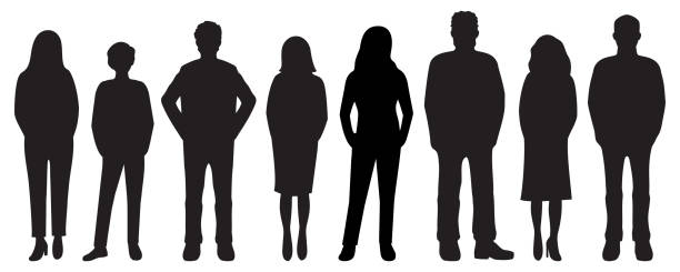Vector characters - silhouettes. Unrecognizable portraits of women and men. Group of people. Vector illustration of group of people. silhouette people icon stock illustrations