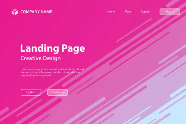 Vector illustration of Landing page Template - Abstract design with diagonal lines - Trendy Pink gradient