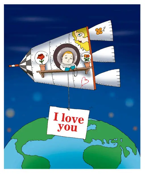 Vector illustration of astronaut in love