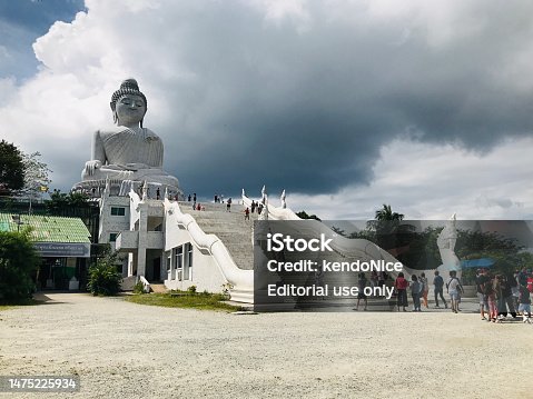 Phra Phutta Ming Mongkol Eknakiri or Phuket Big Buddha is 45 metres tall and 25.45 metres wide, made of concrete and covered with Burmese white marble.