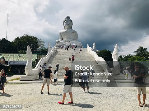 Phra Phutta Ming Mongkol Eknakiri or Phuket Big Buddha is 45 metres tall and 25.45 metres wide, made of concrete and covered with Burmese white marble.