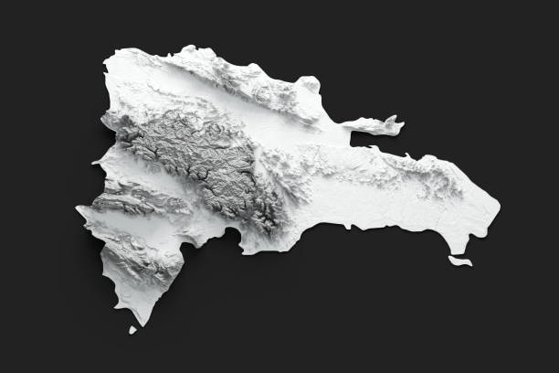 istock Dominican Republic Map Flag Shaded relief Color Height map on black Background 3d illustration 1475226607