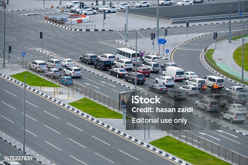 Aerial view of Doha Roads and traffic on corniche road