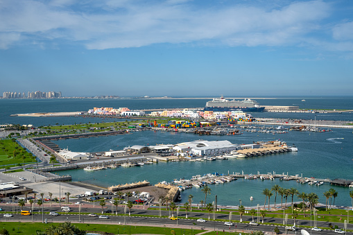 Doha, Qatar - March 19, 2023: Aerial View of Mina District Doha Port Qatar