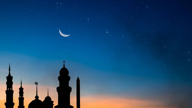 istock Islamic Background Concept,Empty Table Desk with Mosques Dome, Star,Crescent Moon Ramadan Religious symbols,Sunrise Twilight Eventing,for Arabic Muslim Holy,Eid ai-fitr,New year Muharram Mubarak 1475228259