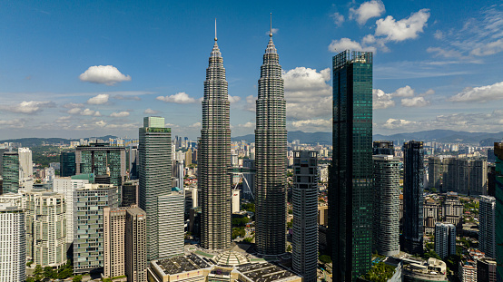 Kuala Lumpur, Malaysia - September 11, 2022: City panorama of Kuala Lumpur. Petronas twin towers.