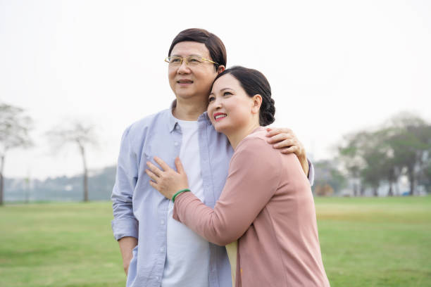Elderly Asian couple in the park