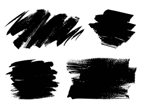 Set of hand drawn paint, ink brush strokes, brushes, lines. Dirty artistic design elements, boxes, frames for text. Abstract black and white background. brush stroke stock illustrations