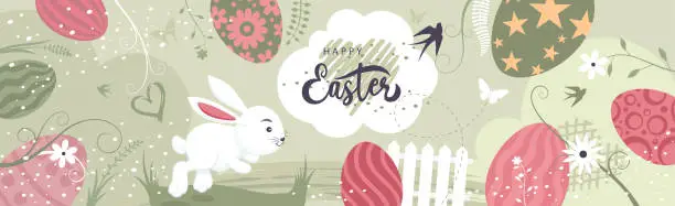 Vector illustration of Happy Easter Banner Concept Design.