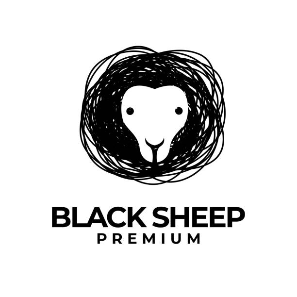 ilustrações, clipart, desenhos animados e ícones de linha preta ilustração do design do ícone da ovelha - sheep lamb wool animal head
