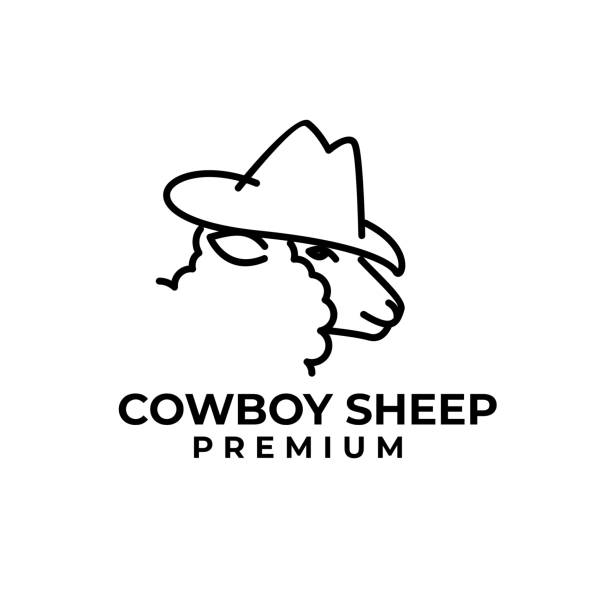 ilustrações de stock, clip art, desenhos animados e ícones de black line cowboy hat sheep icon design illustration - lamb isolated meat animal bone