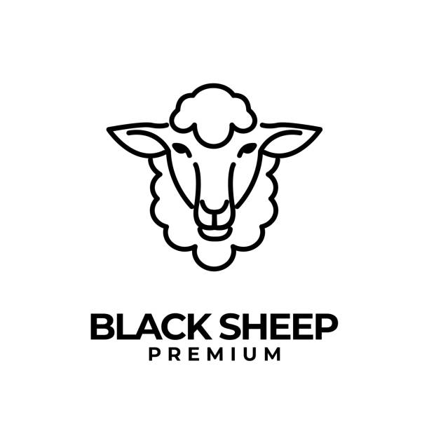 ilustrações, clipart, desenhos animados e ícones de linha preta ilustração do design do ícone da ovelha - sheep lamb wool animal head