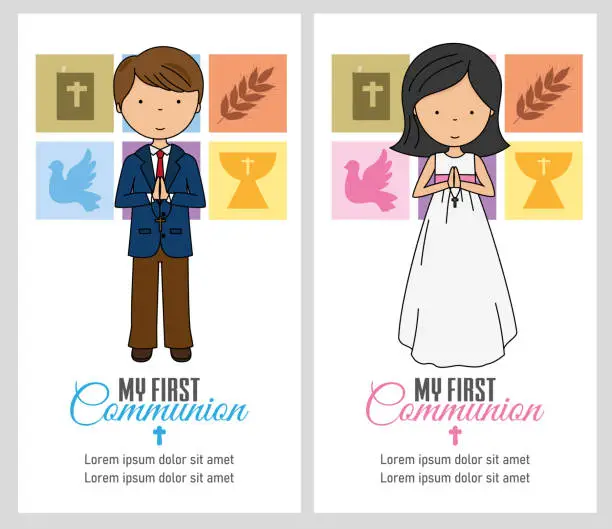 Vector illustration of set of two communion cards for a girl and a boy