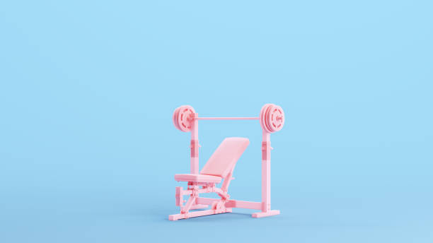 istock Pink Weight Training Bench Weight Lifting Workout Equipment Barbell Exercise Gym Kitsch Blue Background 1475234564