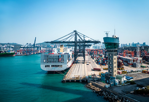 Container Cargo freight ship Terminal in Hongkong, China