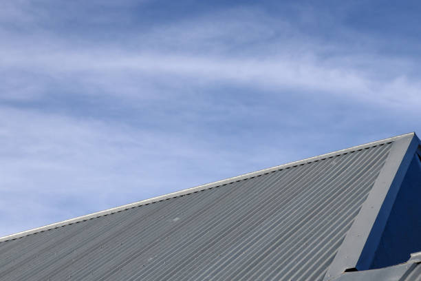 istock corrugated steel roof against sky 1475236716